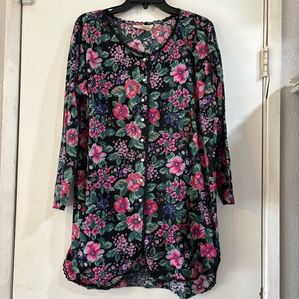 Victoria’s Secret Gold Label Cotton Floral Button Down Gown Dress Sleep Vintage